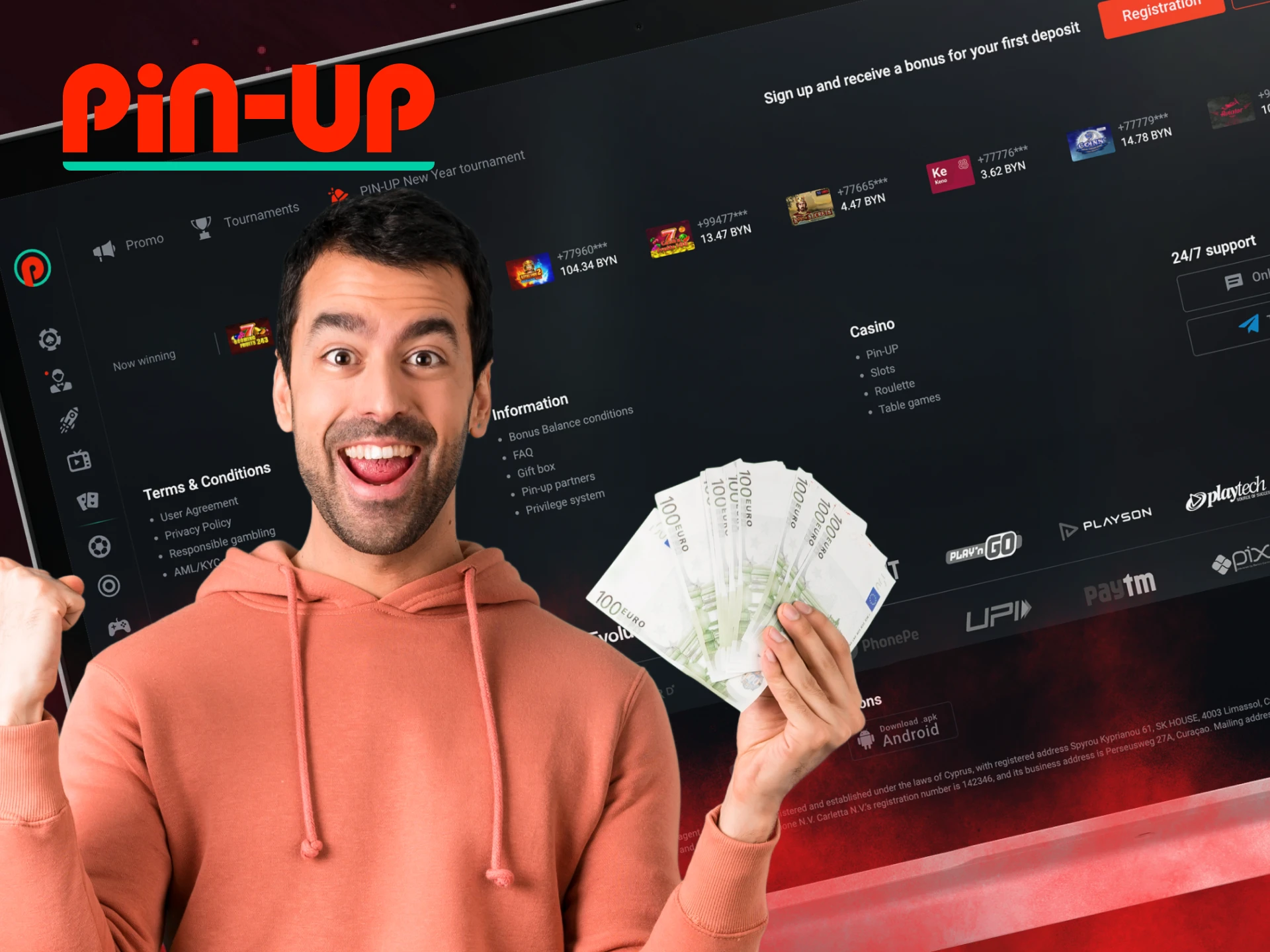 What are the methods for depositing and withdrawing funds on the Pin Up casino website.