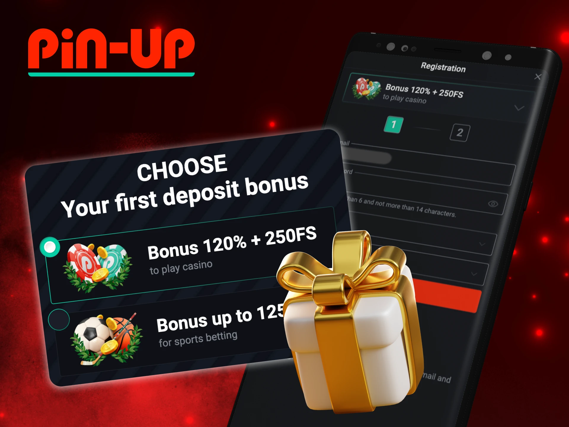 Instructions on how to receive a welcome bonus when registering at Pin Up Casino.