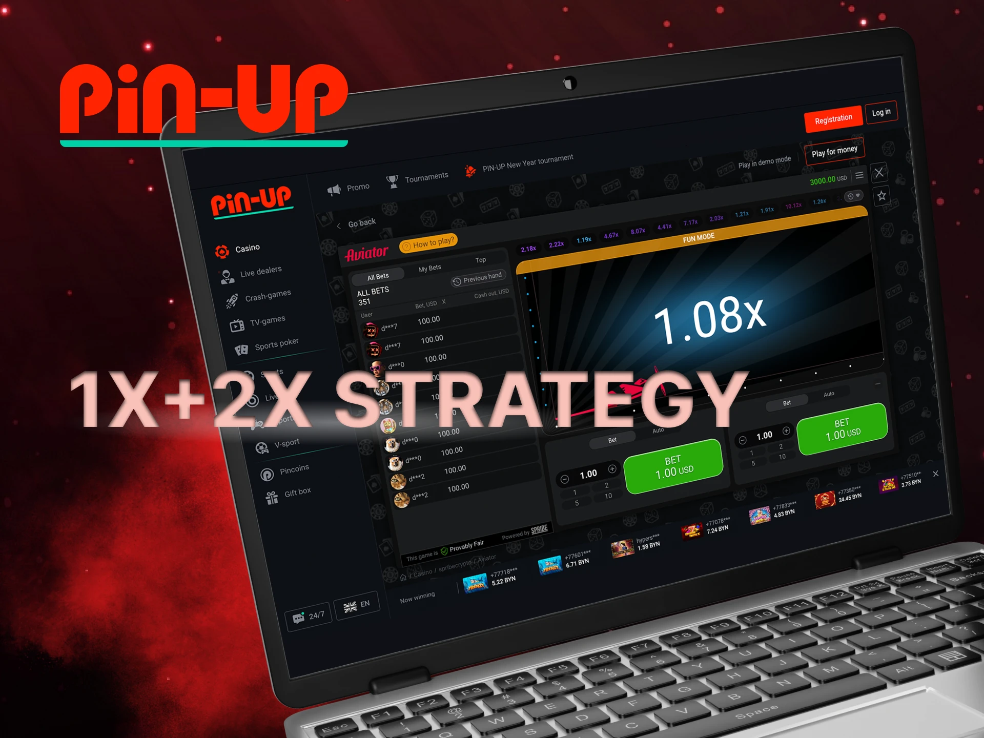What is 1x+2x Strategy for the Aviator game at Pin Up casino.