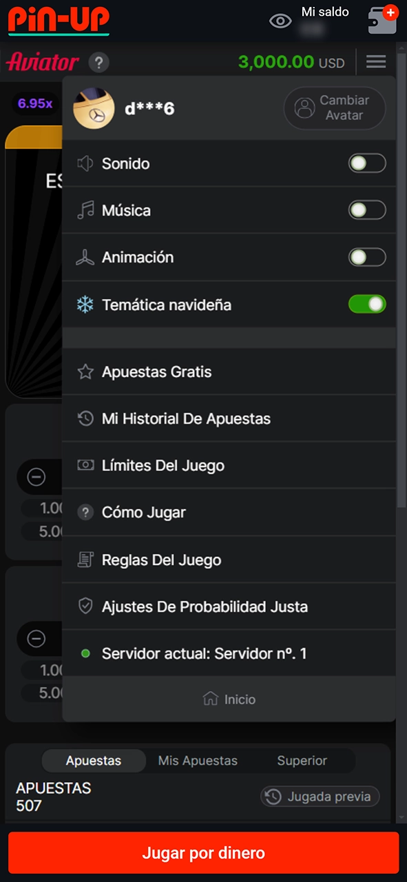 Cómo es la interfaz de configuración del juego Aviator casino Pin Up.