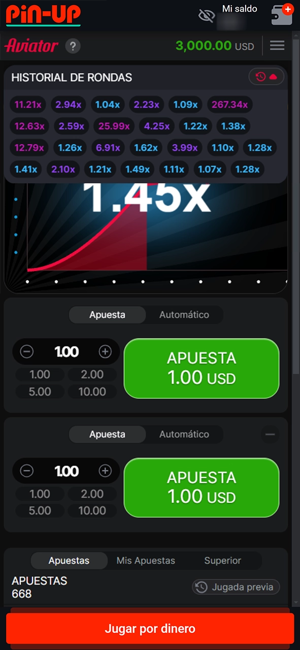 Cómo es la interfaz de configuración del juego Aviator casino Pin Up.