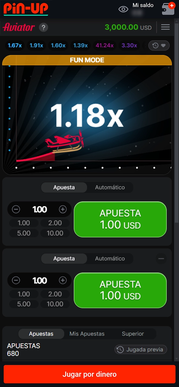 Cómo es la interfaz del juego Aviator casino Pin Up.