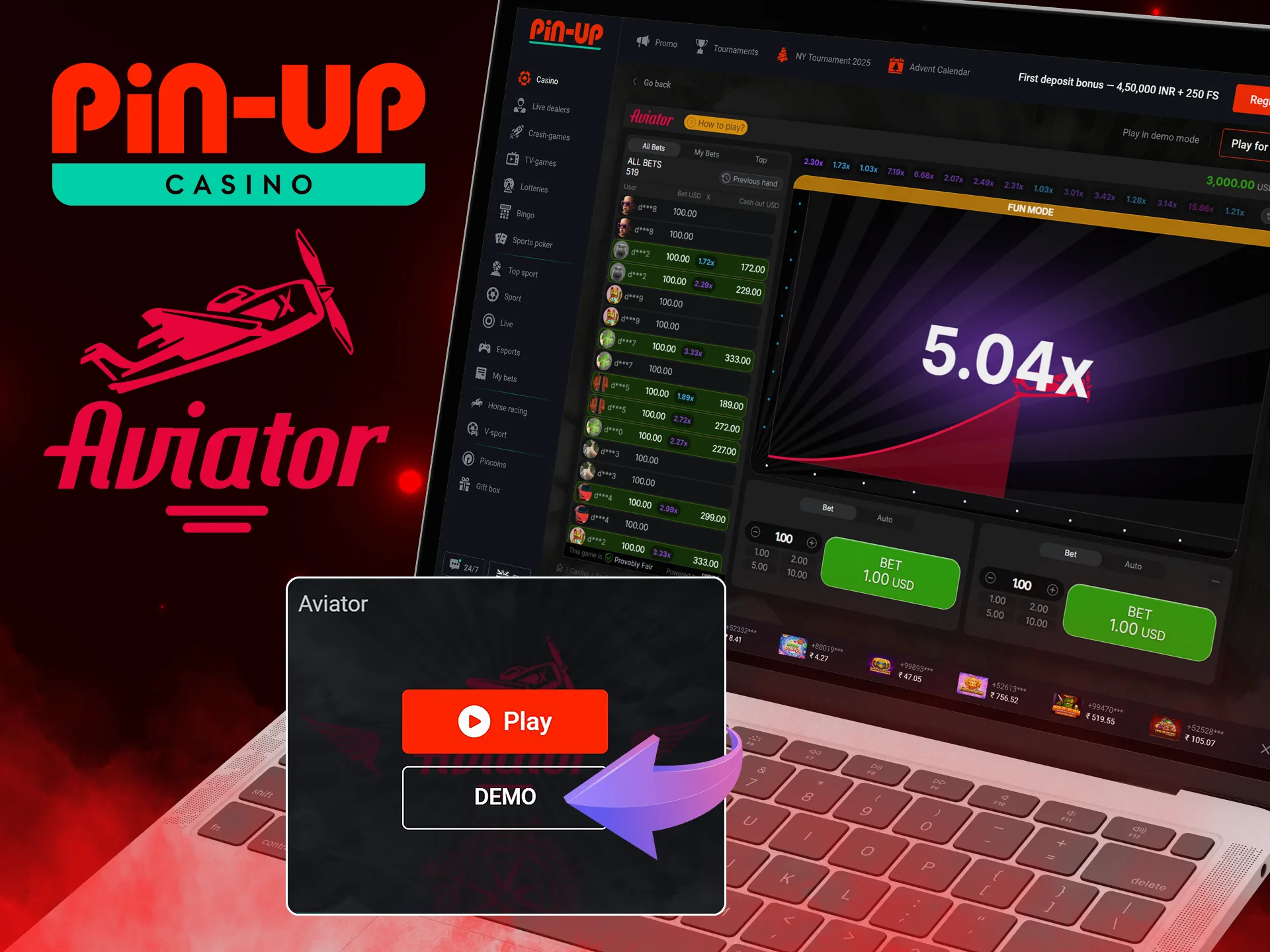 Is there a demo mode for the Aviator game at Pin Up Casino.