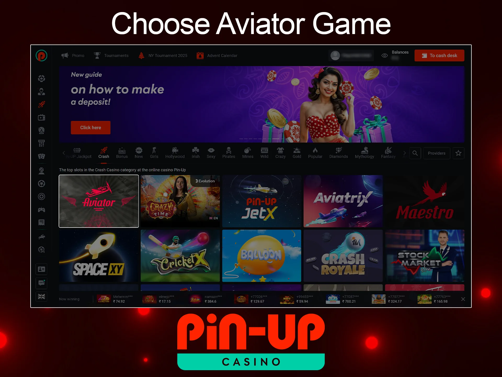 Find and play the Aviator game from Pin Up Casino.