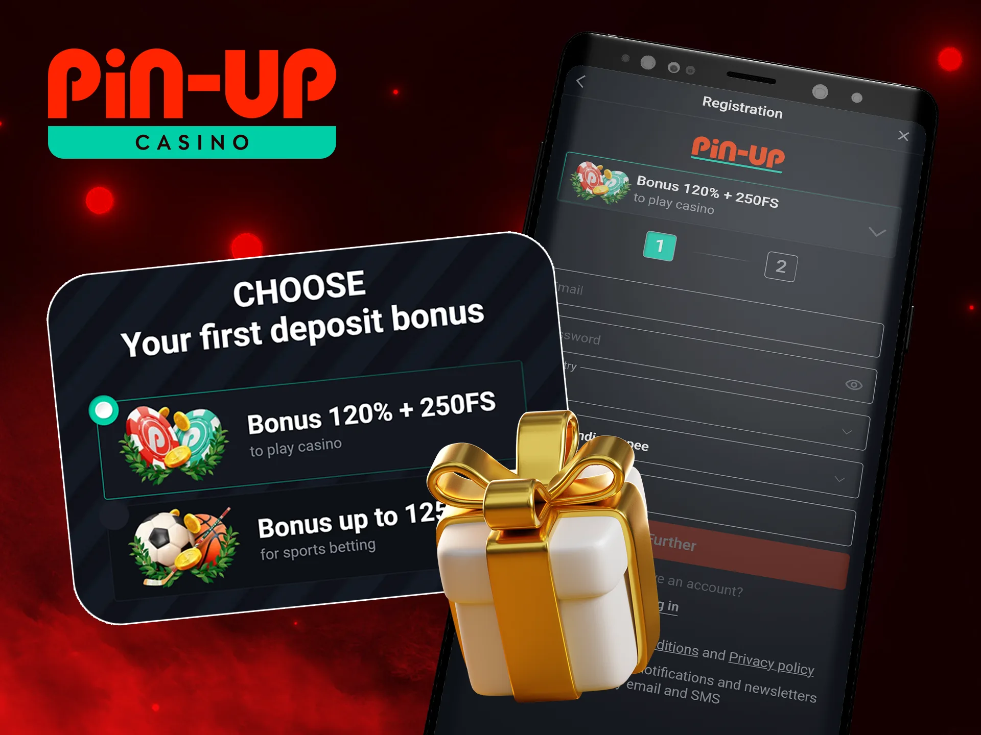 Instructions on how to receive a welcome bonus when registering at Pin Up Casino.