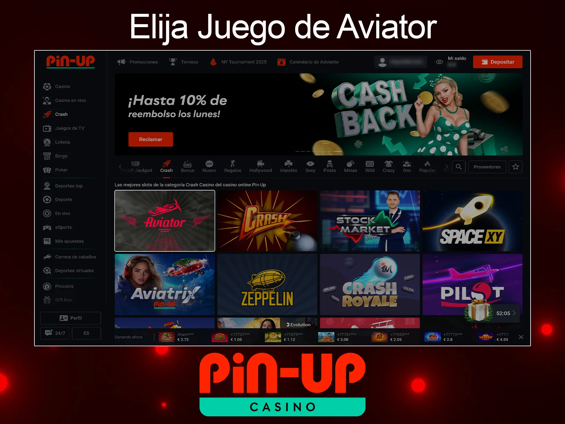 Encuentra y juega al juego Aviator de Pin Up Casino.