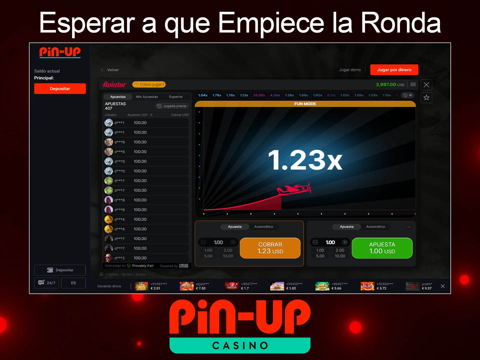 Después de aceptar tu apuesta, espera a que empiece una nueva ronda en el juego Pin Up's Aviator.