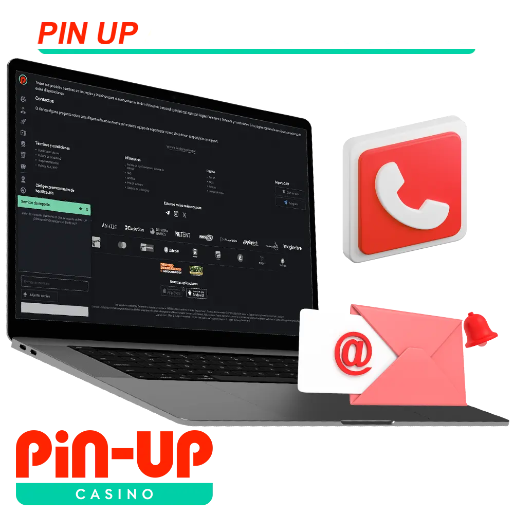 Qué contactos tiene el soporte del sitio web del casino Pin Up.