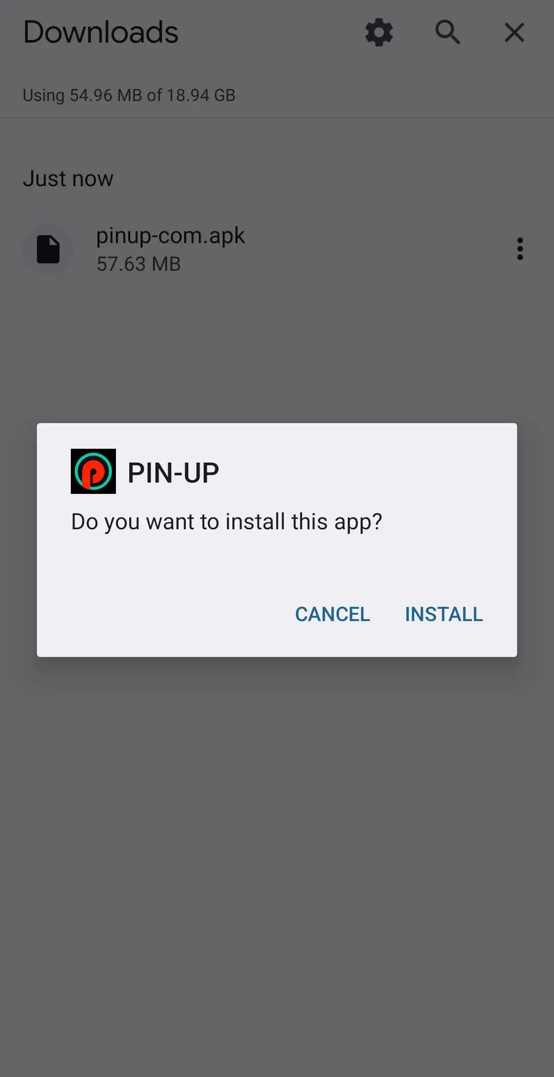 Start the Pin Up app installation and wait for it to complete.