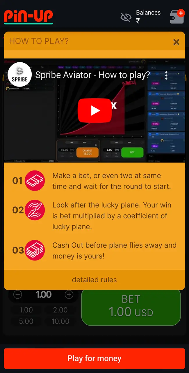 Study the instructions on how to play Aviator by Pin Up.